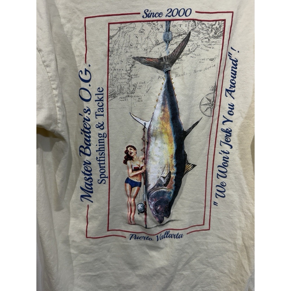 Master Baiter's Puerto Vallarta Fishing T-Shirt Mexico Funny Graphic Yazbek Sz M